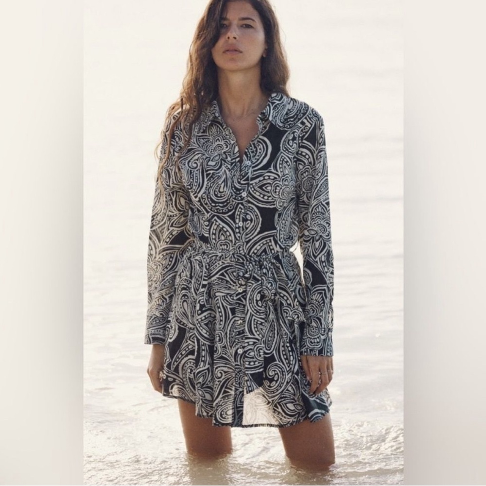 NWT ZARA Black & White Paisley Mini Dress Size XXL